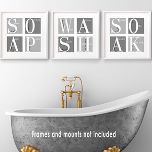 Serene Modern Bathroom Wall Art: stampe tipografiche minimaliste per l'arredamento del bagno degli ospiti