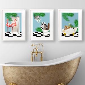 Trio di animali stravaganti per l'arredo del bagno a tema giungla