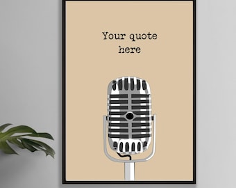 Personalized Retro Microphone Art Print for Song Lyrics, Quotes - Custom Music Poster Gift