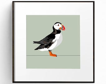 Atlantic Puffin Coastal Bird Art Print: Nautical Seaside Decor for Beach House Holiday Cottage & Ornithology Lovers
