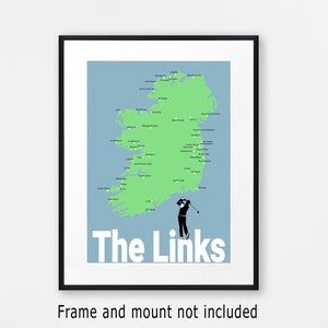Irland Golf Platz Karte Print: Einzigartiges Dekor für Golfer, Irisches Links Liebhaber Geschenk, Manhöhlen Wand Kunst