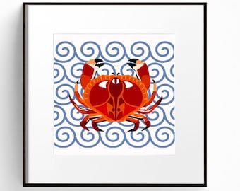 Crab art print, Seaside print, Coastal wall art