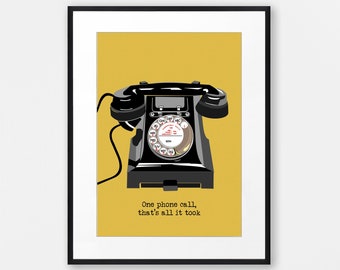 Art print with vintage telephone, Retro office poster, Custom quote print