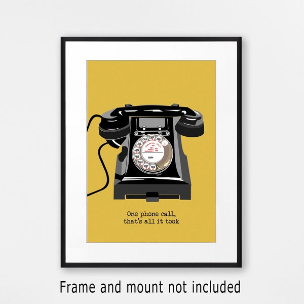 Art print with vintage telephone, Retro office poster, Custom quote print