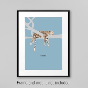 Poster di un grande felino in stile safari, stampa murale rilassante con tema natura, stampa di animali