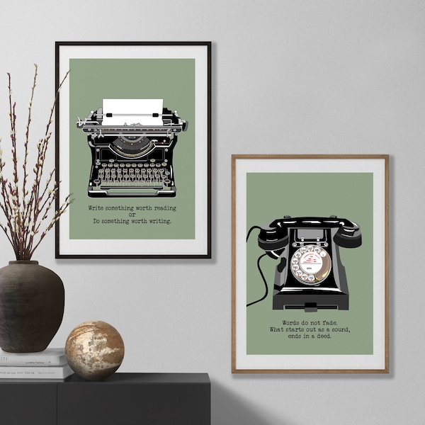 Quotes about life, Antique typewriter print, Telephone wall art