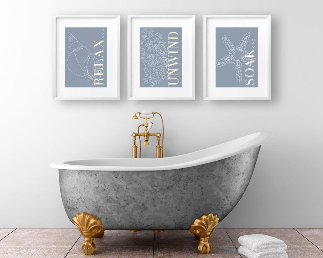 Coastal Bathroom Wall Art, Nautical Print Set - Etsy