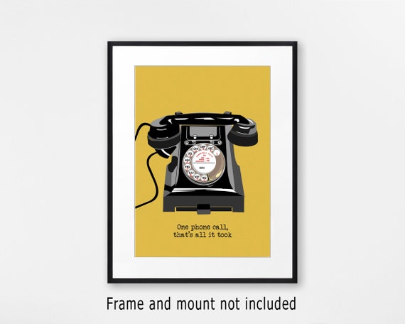 Art Print With Vintage Telephone, Retro Office Poster, Custom Quote Print 