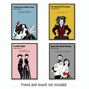 Shakespeare Comedies Poster Set: Classic Literary Wall Art for Book Lovers & Teachers, Bookish Theatre Decor