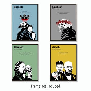 Shakespeare Poster Set: Hamlet, King Lear, Macbeth, Othello - Literarische Wandkunst für Buchliebhaber