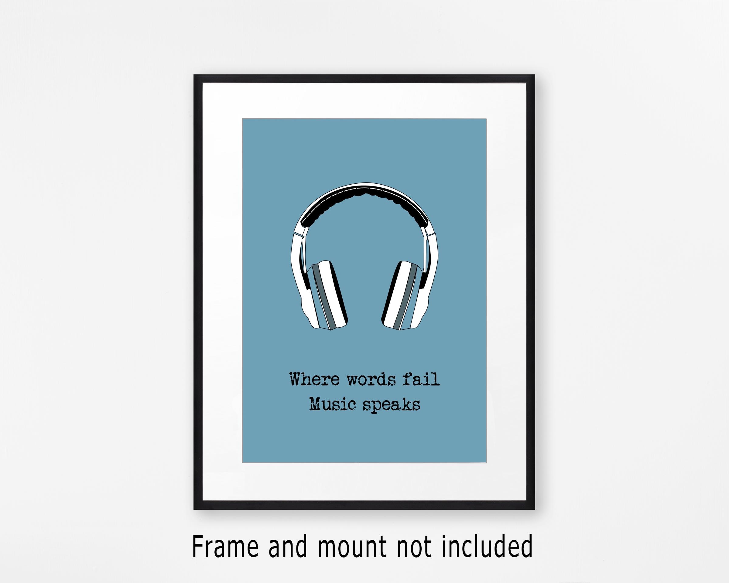 アート・デザイン・音楽 MIERT VAGY TE, HA LEHETSZ EN IS? Inspirational Music Quote Wall Art: Trendy Headphones Print for