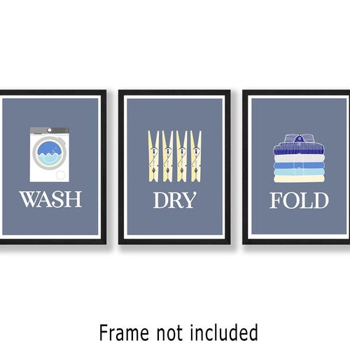Set of 3 Laundry Room prints, Wash dry fold Wall Art Posters for Modern Utility Decor
