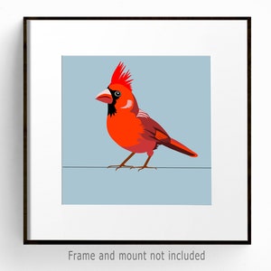 Illustrazione di un cardinale rosso acceso: stampa artistica da parete ispirata alla natura per gli amanti degli uccelli