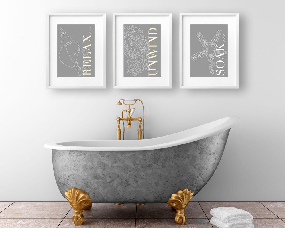Coastal Bathroom Wall Art Nautical Print Set | Etsy