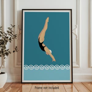 Art Deco Diver Poster, Swimming Pool Bathroom Wall Print, Aquatic Sports Decor Gift