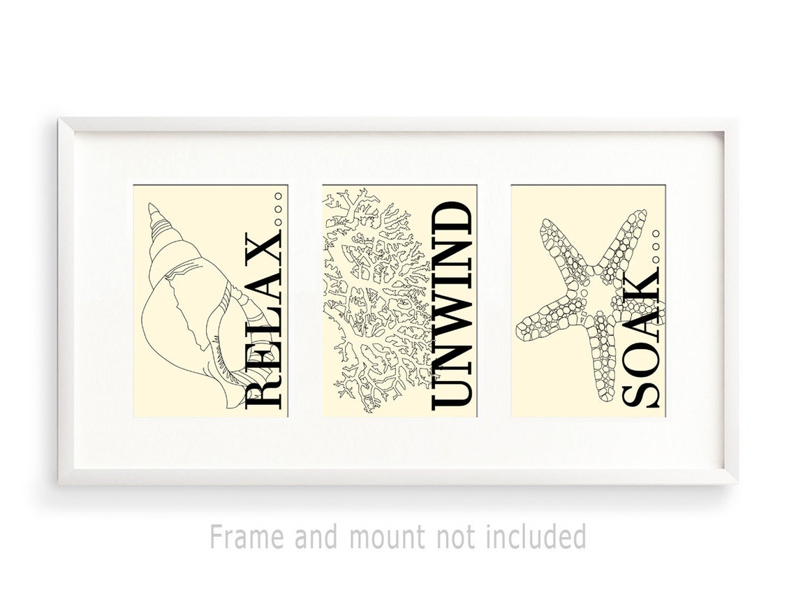 Coastal Bathroom Wall Art Nautical Print Set | Etsy