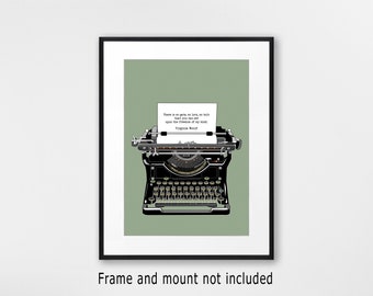 Virginia Woolf Typewriter Zitat Print - Vintage literarische feministische Wandkunst für das Home Office