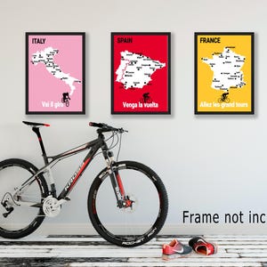 Affiches cyclistes Grand Tour : France, Italie, Espagne - Ensemble d'art mural cadeau cycliste