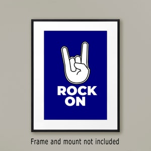 Poster gesto mano Rock On / Arte murale per amanti della musica / Decorazione per cameretta per adolescenti / Cartello retrò Rock N Roll