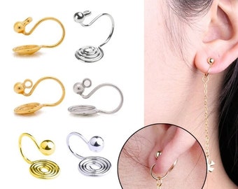 un par de convertidores de soportes de clip para aretes en espiral de acero inoxidable plateado u dorado