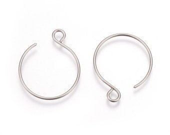 a pair of 20mm half hoop earrings in gold steel with a hanging hole in 304 stainless steel, matt silver or gold
