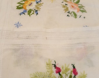 vintage hand embroidered cotton placemat or table runner from the 1960s