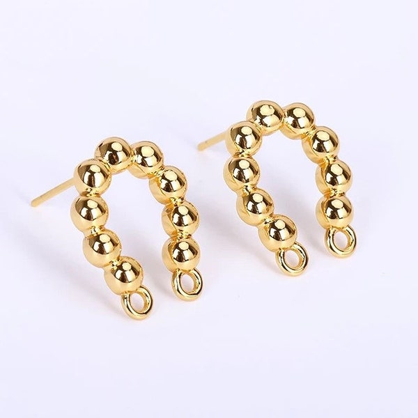 une paire Boucles d'oreilles en forme de U sphérique plaqué or 18k, accessoires avec 2 anneaux fermés