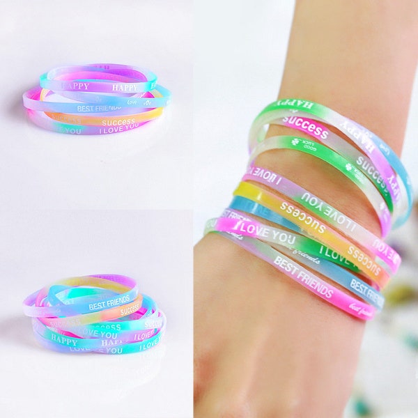 5 Bracelets lumineux en Silicone  lettres de couleur bonbon, Bracelet de poignet en caoutchouc,