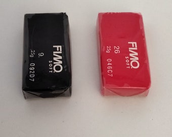 lot de 2 Pain de pâte argile de polymère FIMO Soft de 25g noir et rouge