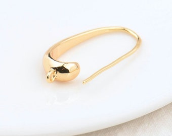 a pair of large hooks with a curved 24k gold plated earring hook