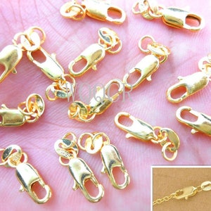 set of 5 lobster clasps in 925 silver or 18k gold plated jump rings