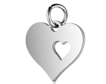 Double Heart Pendant in Mirror Polished 316 Stainless Steel Silver