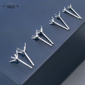 une paire support boucles d'oreilles à 4 griffes épingles en argent 925 image 1