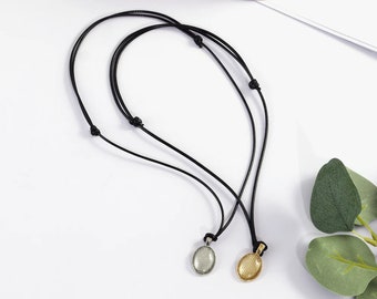 Black Leather Cord Necklace 2 mm Natural Sliding Knots Adjustable Choker for Leather Cord Pendant