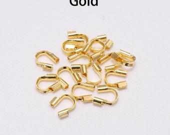 set of 10 cord clamps in silver and gold stainless steel 4.50mm x 4.50mm, U-shaped connector clasps