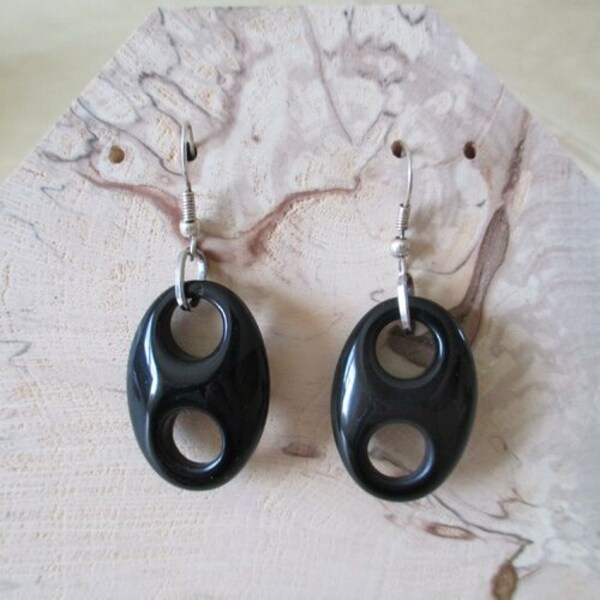 boucles d'oreilles argent 925 et onyx noir "grains de café