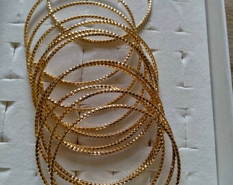 set of 12 round twisted bangle bracelets 2mm 304 stainless steel gold 62mm, gold