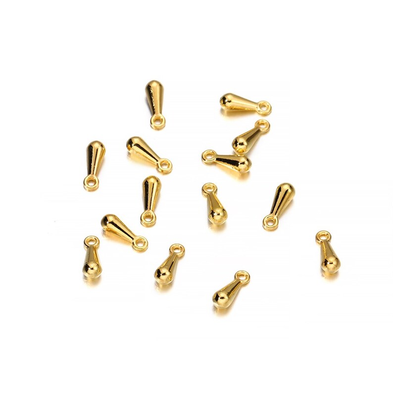 10 pendentifs Embouts de finition goutte d'eau extension en acier inoxydable doré ou argenté, pour chaîne ou chainette Or