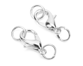 set of 5 silver steel lobster clasps opening jump rings