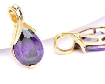 24k gold plated zirconium purple drop pendant charm with bail