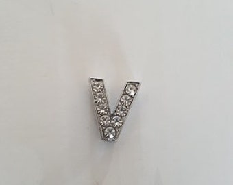 capital letter pendant charm in silver plated and silver rhinestones