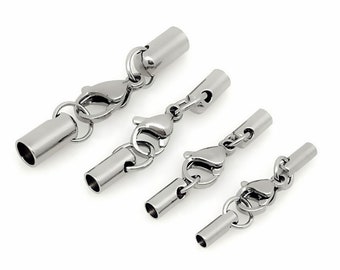 double round stainless steel crimp cord end tips silver steel with clasp