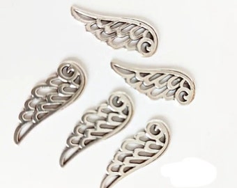 5 large stainless steel angel wing pendant or connector charms in silver steel