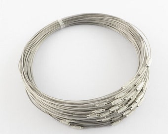 1mm silver steel wire necklace with screw clasp, 45cm