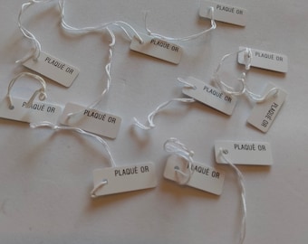 25 Rectangular jewelry labels, white "925/100 silver or "gold plated"