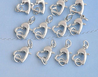 Sterling Silver Lobster Leverback Claw Clasps or Heart Pendant with Jump Rings