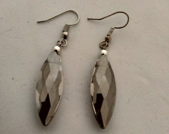 faceted stone earrings with gray crystal drops on 925 silver hook