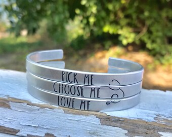 Pick Me Choose Me Love Me Greys Anatomy Inspired Hand Stamped Bracelet Cuff Handmade Products Pick Me Choose Me Love Me Greys Anatomy Inspired Hand Stamped Bracelet Cuff Handmade Products
