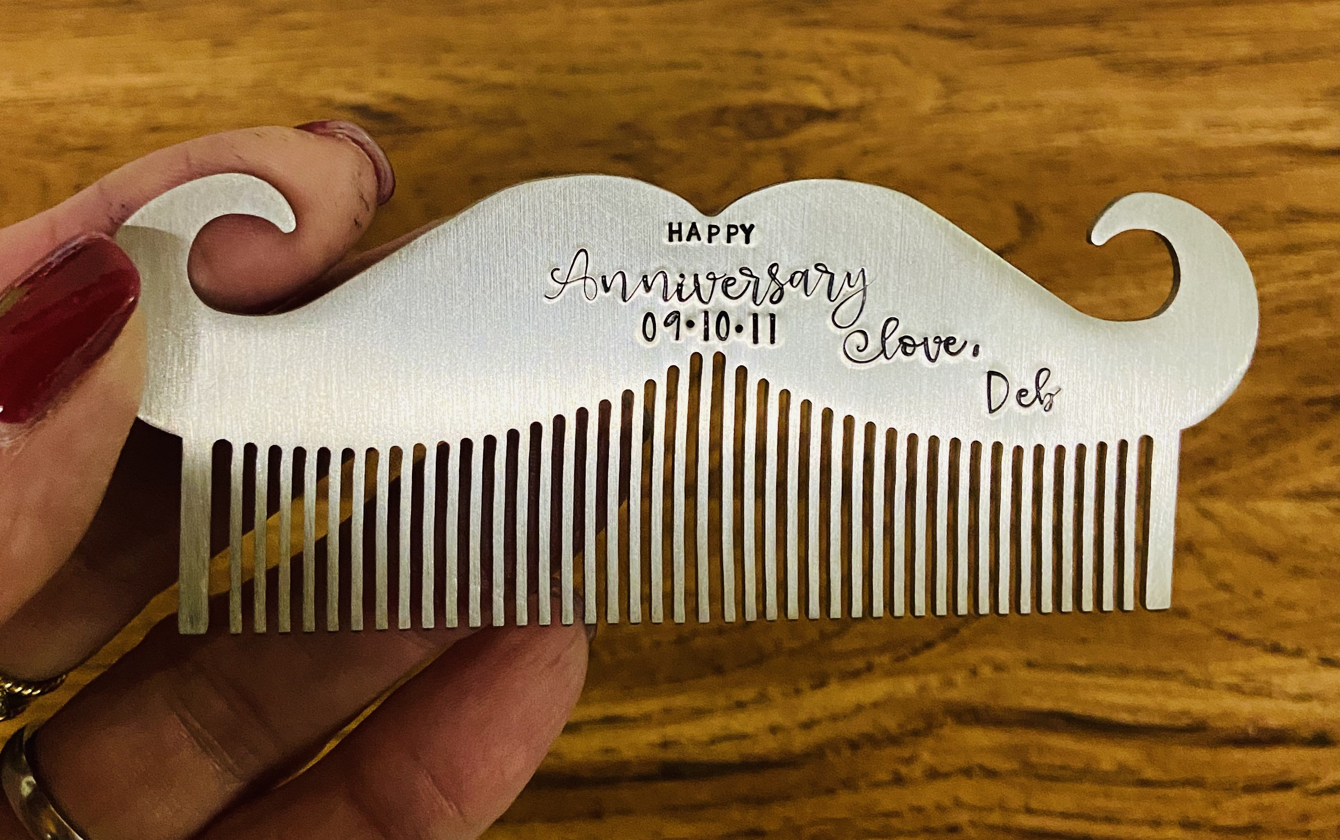 Custom mustache comb stainless steel anniversary gift hand stamped personalized mustache comb beard comb 11th anniversary gift for him