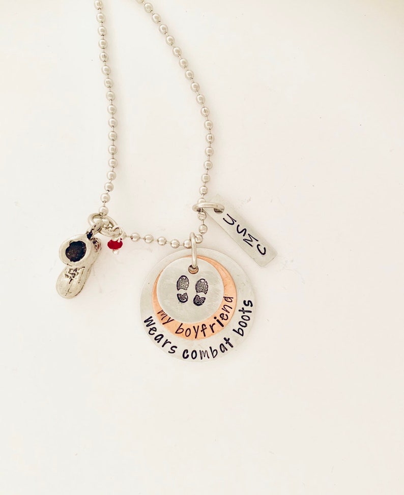 Marine boyfriend necklace military deployment husband deployed soldier girlfriend gift hand stamped deployment gift going in the military . image 4